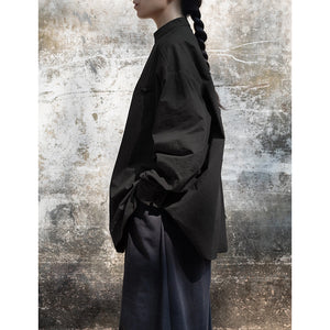 Vintage Stand Collar Loose Shirt