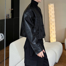 Load image into Gallery viewer, Short Black V-Neck Casual Leather Jacket
