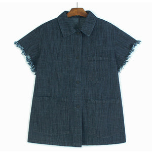 Square Neck Raw Edge Denim Vest Patchwork Jeans Two-Piece Set