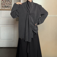 Load image into Gallery viewer, Irregular Patchwork Neck Scarf Long-sleeved Shirt
