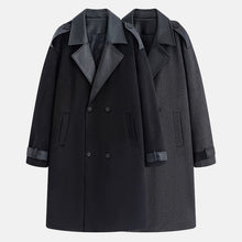 Load image into Gallery viewer, PU Leather Patchwork Warm Wool Coat

