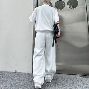 Stand-up Collar Drape T-shirt Casual Wide-leg Trousers Two-piece Suit