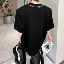 Load image into Gallery viewer, Hand-Beaded Neckline Short-Sleeve Shoulder Pads T-Shirt
