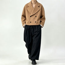 Load image into Gallery viewer, Japanese Wool Double Breasted Wide Lapel Drop Shoulder Cropped Boxy Jacket
