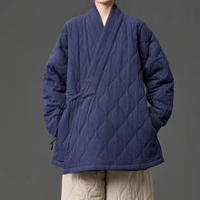 Load image into Gallery viewer, Padded Quilted Wave Cross Collar Wrap Side Tie Loose Hanfu Cardigan
