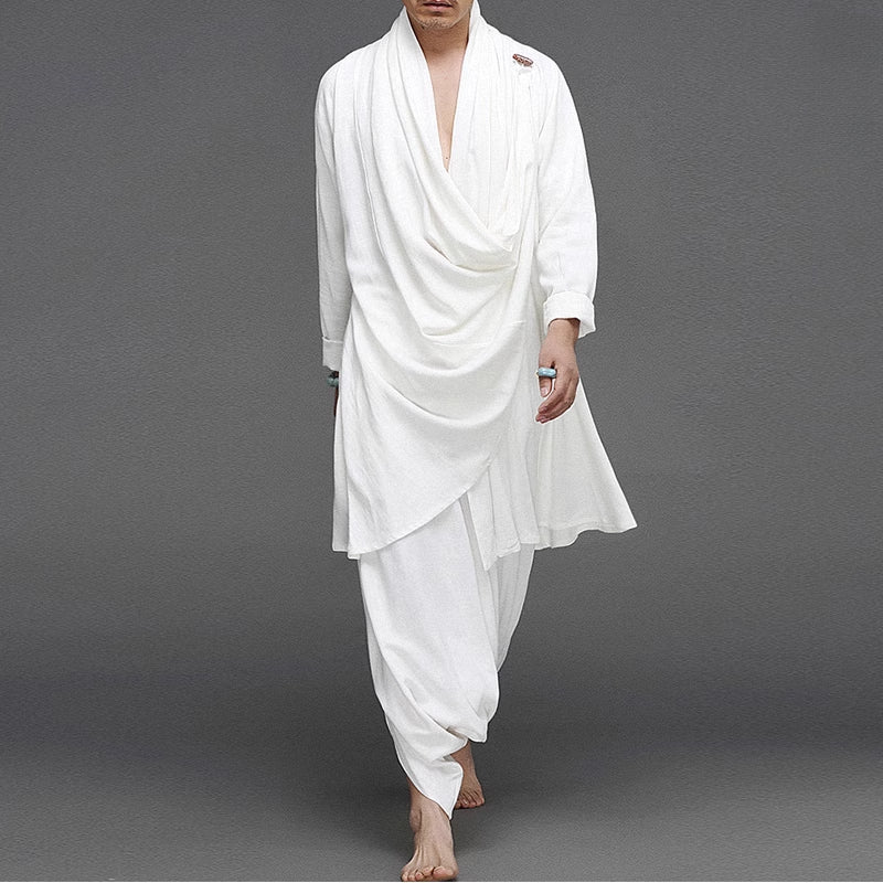 Vintage Cotton and Linen Loose Meditation Cape Jacket Harem Pants Two-piece Set