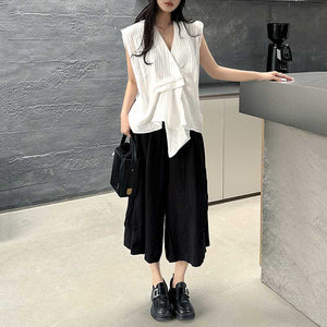 Pleated Loose Irregular Sleeveless Shirt Vest
