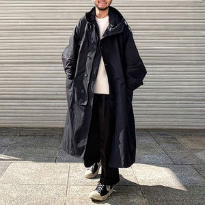 Relaxed Fit Hooded Single-breasted Mid-length Coat