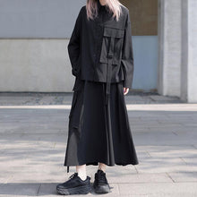 Load image into Gallery viewer, Loose Black Long-sleeved Shirt and Skirt Two-piece Suit
