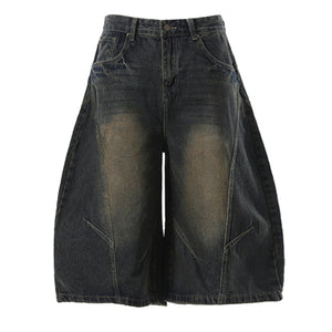 Retro Loose Scimitar Denim Cropped Trousers