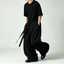 Load image into Gallery viewer, Japanese High-waist Drawstring Straps Wide-leg Casual Pants
