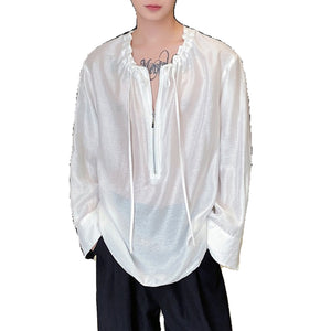 Round Neck Drawstring Zip Shirt