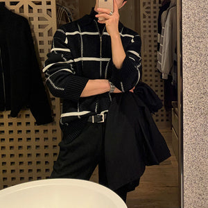 Retro Lapel Plaid Loose Casual Sweater