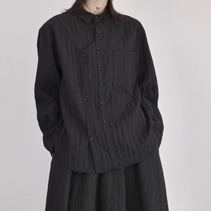 Loose Irregular Button Textured Shirt