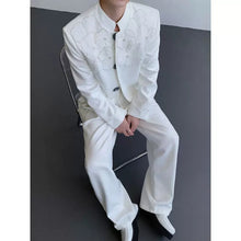 Load image into Gallery viewer, Men's Stand-Collar Blazer with Mesh Floral Embroidery
