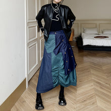 Load image into Gallery viewer, High-waist Denim Contrast Skirt
