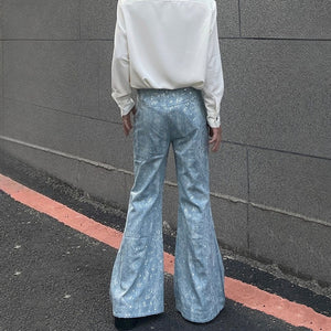 Sequined Distressed Washed Casual Flared Pants