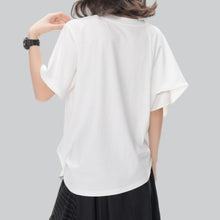 Load image into Gallery viewer, Women's Asymmetric Pleated Hem Draped T-shirt
