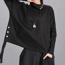 Load image into Gallery viewer, Women's Asymmetrical Button High Neck Loose Sweatshirt
