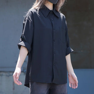 Button-down Loose Casual Black Shirt