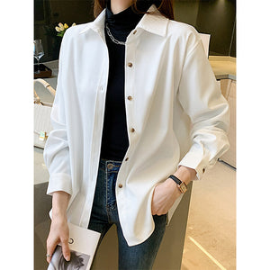 Spring and Autumn Thickened Solid Color Loose Shirt