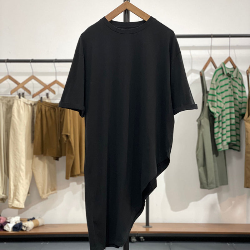 Mid-length Irregular Bevel Hem Cotton T-shirt