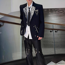 Load image into Gallery viewer, Sequined Metal Multi-chain Shoulder-padded Suit Jacket

