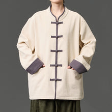 Load image into Gallery viewer, Fleece Lined Contrast Collar Frog Button Hanfu Cardigan
