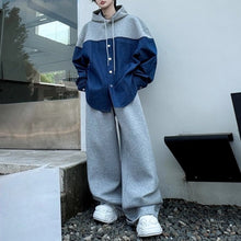 Load image into Gallery viewer, Contrast Color Stitching Hooded Drawstring Shirt Casual Sweatpants Two-piece Set
