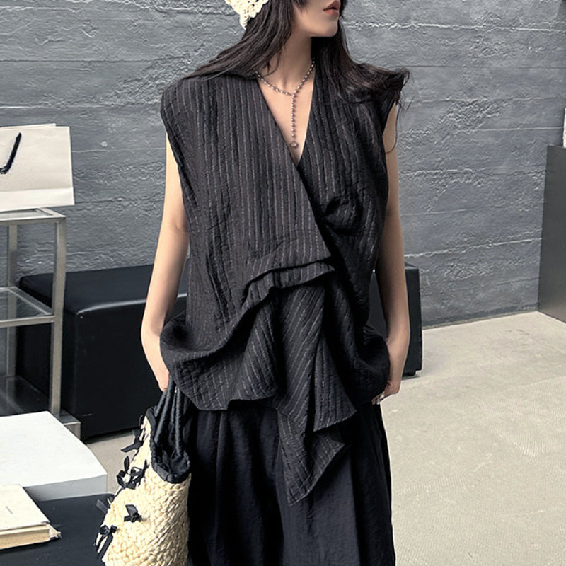 Pleated Loose Irregular Sleeveless Shirt Vest