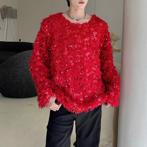 Sequined Crew Neck Pullover Sweater