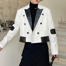Load image into Gallery viewer, Stand Collar Contrasting Leather Cropped Jacket
