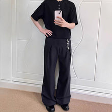 Load image into Gallery viewer, Linen Slanted Placket Double-pleat Straight Trousers
