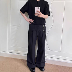 Linen Slanted Placket Double-pleat Straight Trousers