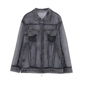 Cutout Mesh Casual Double Zip Jacket