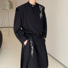 Load image into Gallery viewer, Vintage Embroidered Bamboo Shirt Wide-leg Pants Two-piece Set
