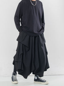 Multi-layered Pleated Cropped Wide-leg Pants Hakama