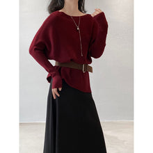 Load image into Gallery viewer, Women's Ribbed Knit Off Shoulder Belted Asymmetrical Hem Sweater
