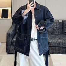 Load image into Gallery viewer, Vintage Workwear Lace-up Washed Denim Jacket
