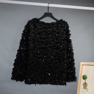 Sequined Crew Neck Pullover Sweater