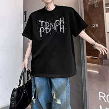 Load image into Gallery viewer, Beaded Letter Shoulder-Pad T-Shirt
