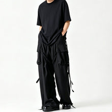 Load image into Gallery viewer, Japanese Workwear-Inspired Wide-Leg Ribbon Pants
