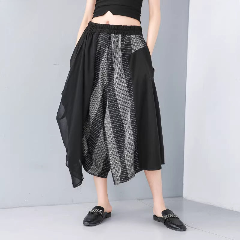 Striped Irregular Wide-leg Pants