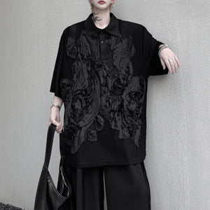 Mesh Embroidery Paneled Lapel Shirt