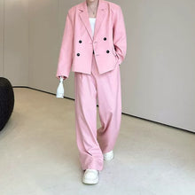 Load image into Gallery viewer, Double Breasted Blazer Draped Wide-leg Trousers Two-piece Set
