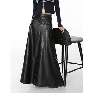 Retro High Waist Black Leather Skirt