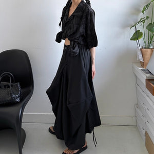 Irregular 3D Drawstring Loose Wide-leg Pants