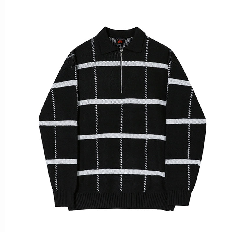 Retro Lapel Plaid Loose Casual Sweater