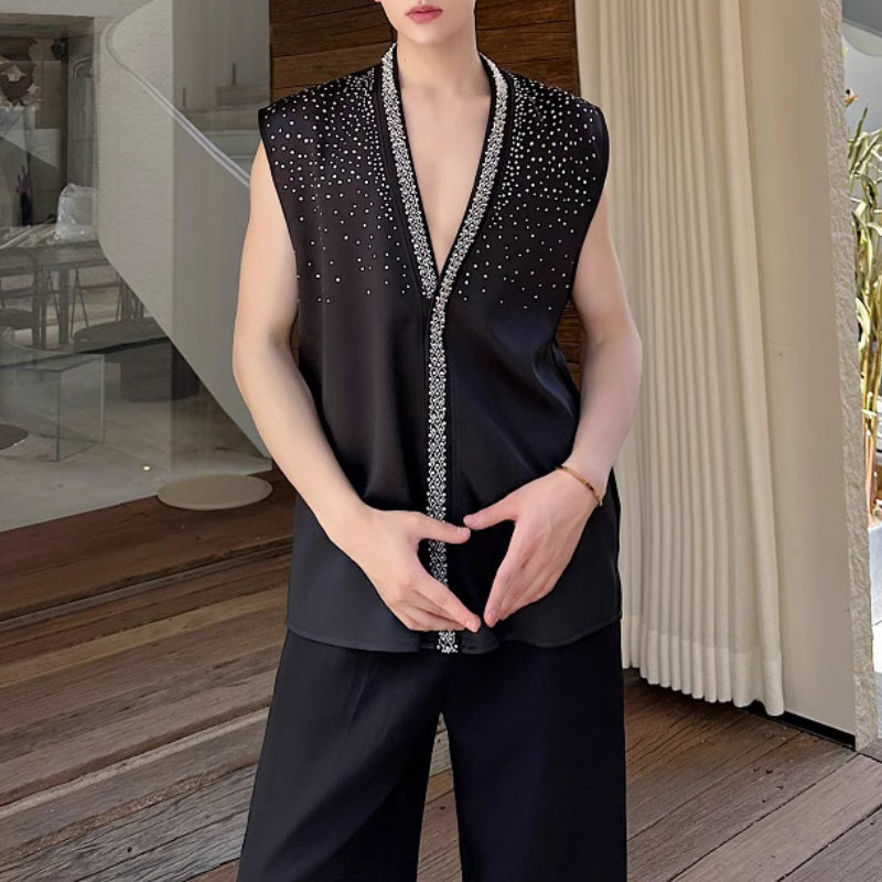 Gypsophila Brocade Rhinestone Sleeveless Shirt Vest