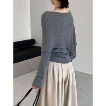 Load image into Gallery viewer, Women's Asymmetrical Knit Cape Overlay Layered Long Sleeve Shirt
